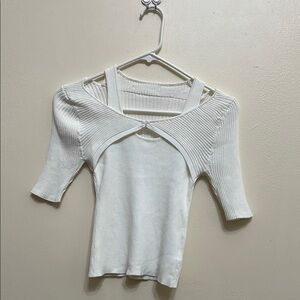 White Ribbed Knit Top